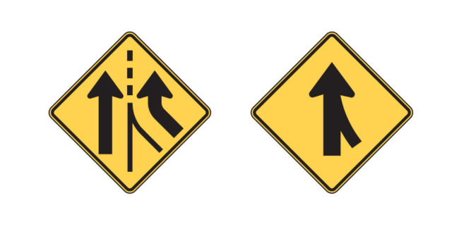California road signs: Added Lane - Merging Traffic
