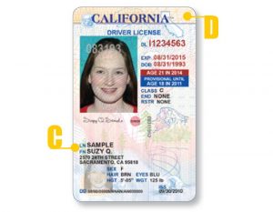 Permiso de conducir de California para menores de 21 años - anverso